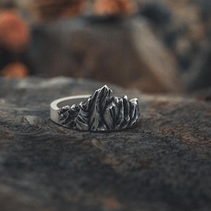 Gebirgskette Ring - Handgefertigter 925er Sterlingsilber Statement-Schmuck, Natur inspiriertes Geschenk, einzigartiges Herren-Accessoire