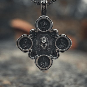 925 Sterling Silver Orthodox Cross Necklace - Jesus Christ Crucifix Pendant - Byzantine Christian Icon - Religious Spiritual Silver Jewelry