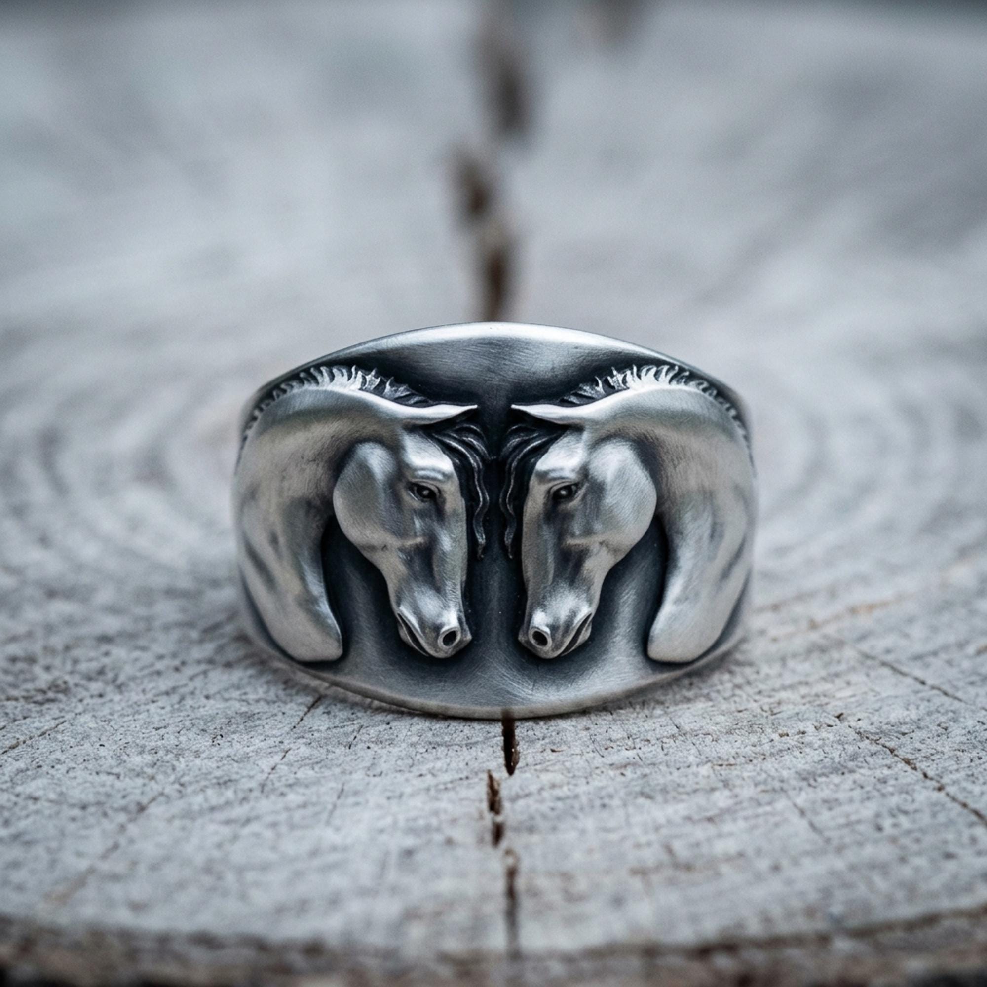 Double Horse Head Silver Ring - Etsy