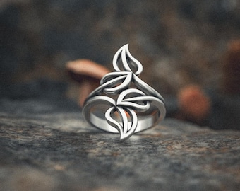 Leaves Silver Ring 925 Sterling Nature Design Band, Handmade Botanical Jewelry, Unique Art Nouveau Style Statement Ring