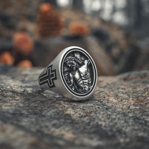 Crucifixion Ring 925 Sterling Silver Jesus Christ Crown of Thorns Signet Catholic Jewelry Handcrafted Religious Cross Gift