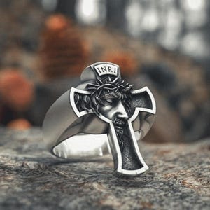 INRI Jesus Cross Ring 925 Sterling Silver | Religious Christian Crucifix Ring | Spiritual Jewelry Gift