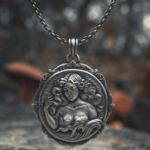 Mermaid Pendant - 925 Sterling Silver Ocean Goddess Necklace with Ornate Frame - Handcrafted Nautical Jewelry