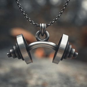 Dumbbell Necklace 925 Sterling Silver | Gym Barbell Pendant | Weightlifting Workout Jewelry | Handcrafted Fitness Gift