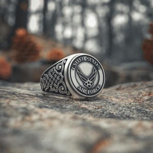Air Force Ring Sterling Silver - United States Military Wings Veteran Honor Signet - Patriotic Service Ring