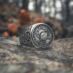 Cancer Zodiac Ring Sterling Silver Handmade Jewelry Unisex Gift Astrology Signet Ideal Birthday Gift Free Shipping