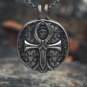 Ankh Necklace 925 Sterling Silver | Egyptian Cross Pendant with Eye of Horus | Ancient Protection Symbol | Handcrafted Men&#39;s Jewelry Gift