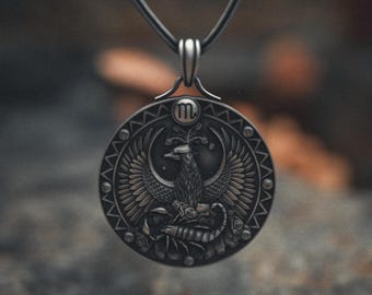 Scorpio Zodiac Pendant 925 Silver Celestial Necklace | Intricate Phoenix Constellation Medallion Handmade Jewelry
