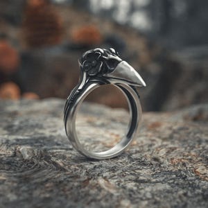 Raven Skull Ring 925 Sterling Silver - Gothic Bird Beak Ring Men - Dark Nature Jewelry