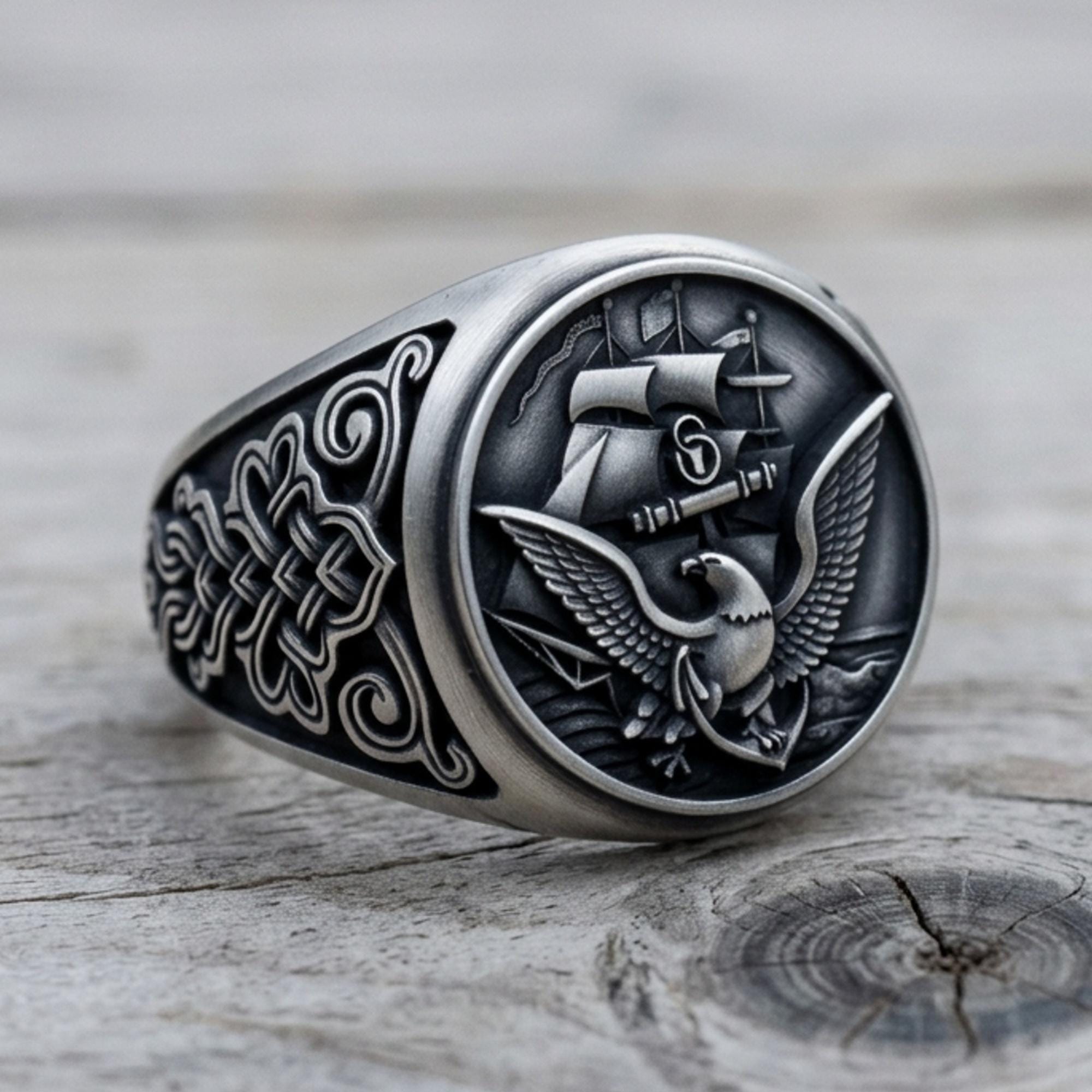 Sterling Silver Us Navy Ring - Etsy