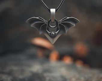 Bat Pendant Necklace 925 Sterling Silver | Handcrafted Gothic Flying Bat Jewelry | Vampire Mystical NightCreature Amulet | Unique Halloween