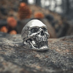 Skull Ring 925 Sterling Silver - Handcrafted Anatomical Human Skull Gothic Jewelry - Men&#39;s Biker Statement Ring - Alternative Fashion Gift