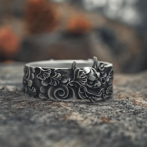 Hannya Mask 925 Silver Ring | Japanese Oni Kabuki Inspired Artisan Jewelry | Unique Mens Statement Ring