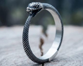 Snake Ring 925 Sterling Silver | Ouroboros Snake Band Silver Ring | Men's Women's Handcrafted Serpent Jewelry | Unique Gothic Gift