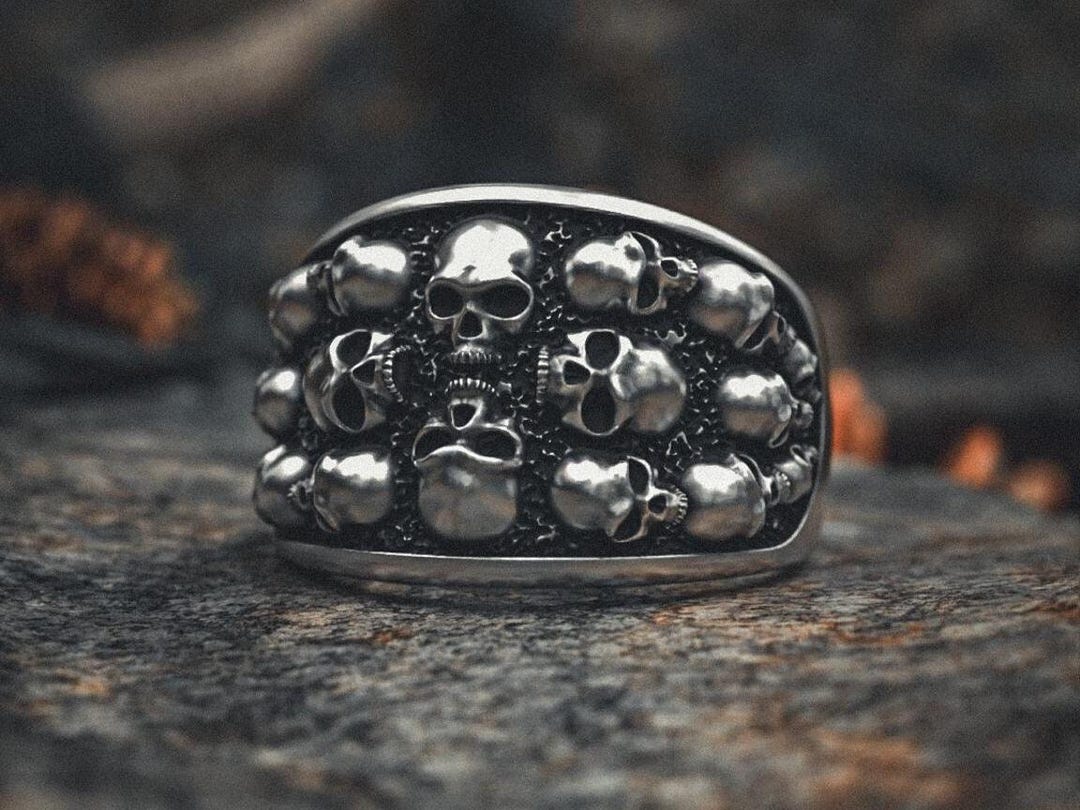 Handmade Sterling Silver Skulls Ring - Unique Medieval 925 Unisex ...