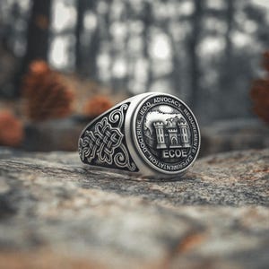 Army Engineer Ring - 925 Sterling Silver ECOE Military Signet Ring for Men - US Army Corps Engineers Symbol Jewelry