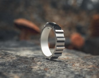 Gear Ring 925 Sterling Silver Industrial Style Band Mechanical Wedding Ring Steampunk Mens Jewelry Modern Engineering Gift Unique Silver