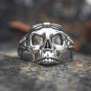 Ornate Skull Ring Sterling Silver 925 Decorative Skull Ring Handmade Gothic Jewelry Biker Ring Men Statement Ring
