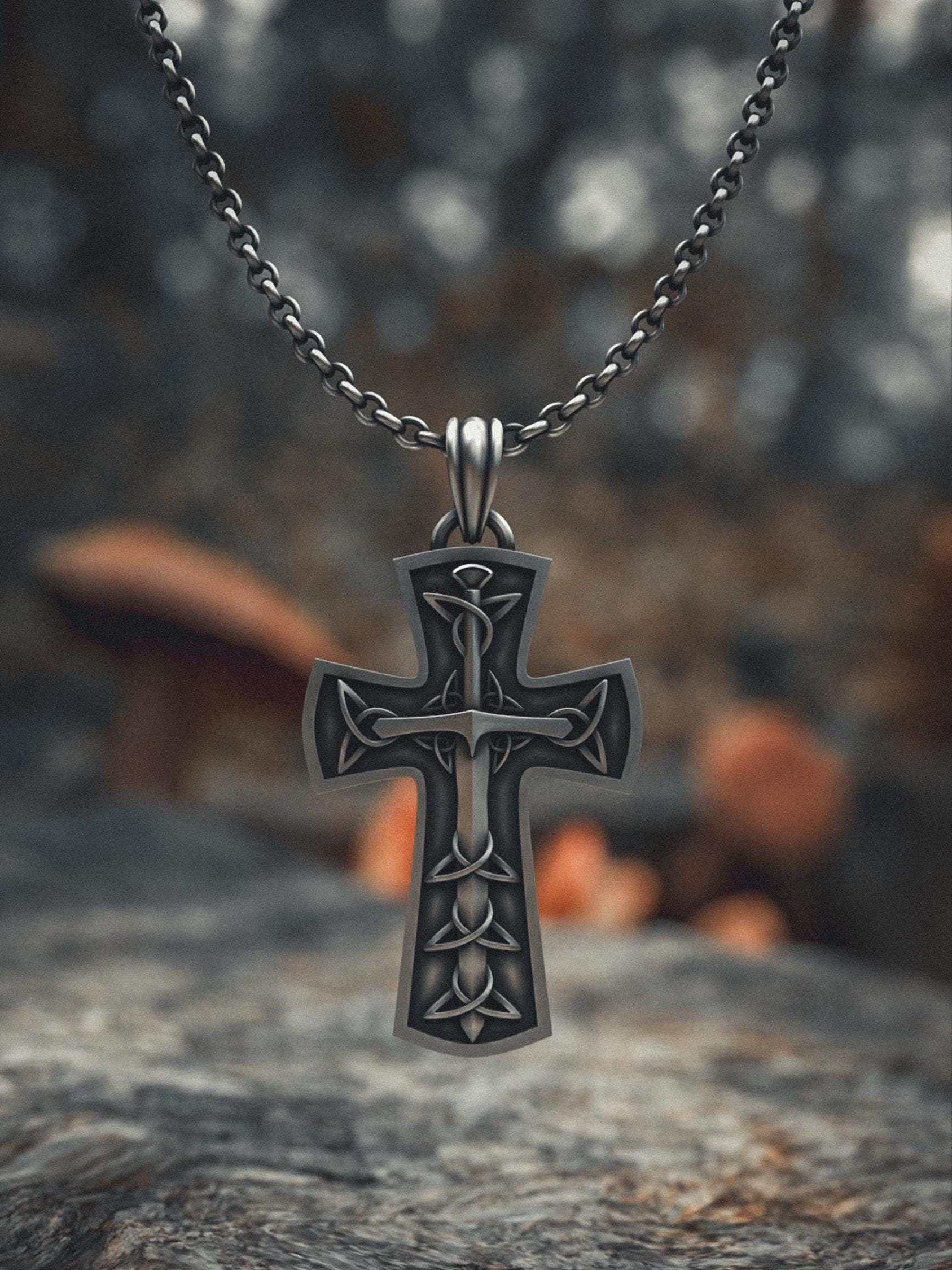 Pendentif Croix Celtique En Plaque Or Avec Chaîne - Collier Neuf Avec étiquettes
