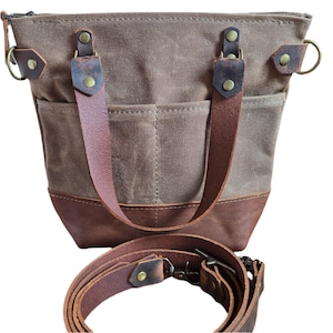 Mini pecan Waxed Canvas & Leather Tote