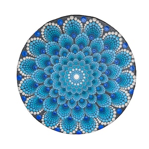 Mandala Dot Art * 10 inch Blue and White mandala painting * Meditative wall art