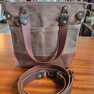 Mini pecan Waxed Canvas & Leather Tote