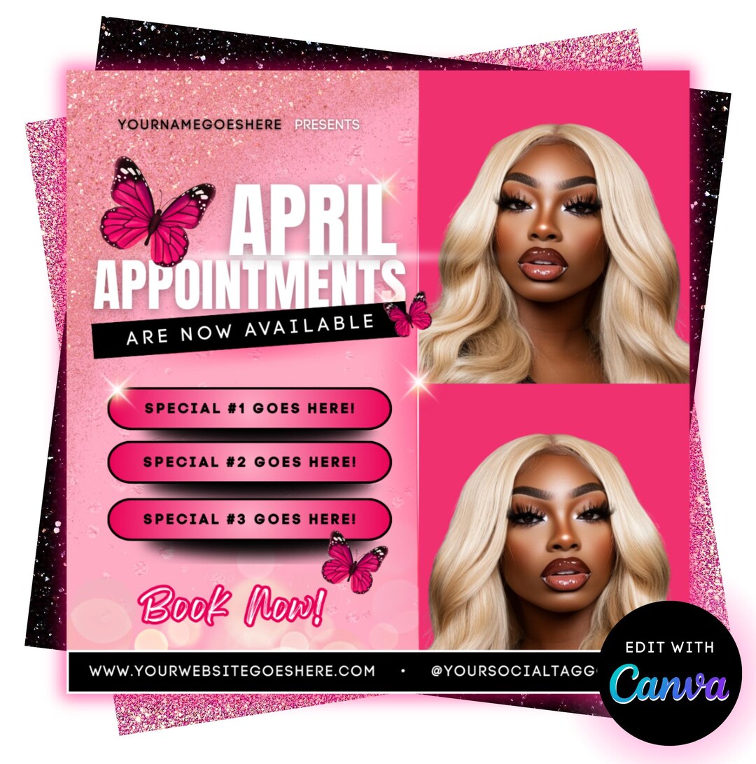April Booking Flyer Template, Easter, Spring, Hair Lash Nail Makeup ...