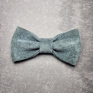 Men's Bow Tie Reversible Bow Tie Leather Grey Wedding Baptism Groom Handmade