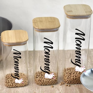 Custom Square Glass Jar with Lid Personalized for Mom | Rustic Kitchen Storage Container | Gift for Mother&#39;s Day