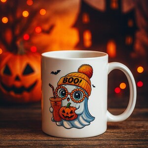 Cute Halloween Ghost Mug, Spooky Pumpkin and Boo Coffee Cup Gift