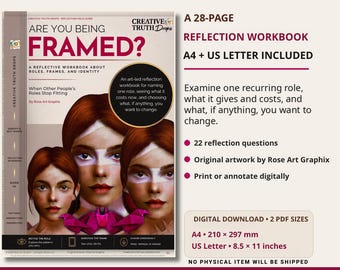 Può includere: Un quaderno di lavoro di riflessione digitale di 28 pagine intitolato Are You Being Framed? con illustrazioni originali di Rose Art Graphix. Il documento include 22 domande di riflessione ed è disponibile nei formati A4 (210 x 297 mm) e US Letter.