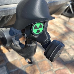 Trailer hitch cover cap - steel helmet with gas mask