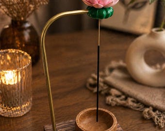 Wierookhouder lotusbloem - decoratieve standaard houten basis, decor meditatie yoga