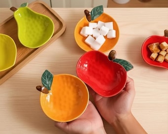 Plato con forma de fruta - Plato para condimentos, cuenco de cerámica para salsas