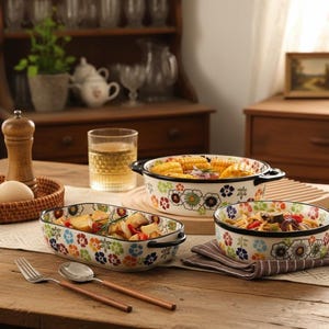 Ceramic Baking Dish - Handmade Floral Tray for Oven to Table