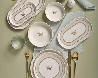 Bone porseleinen dinerset voor 12 personen – elegant crèmekleurig servies