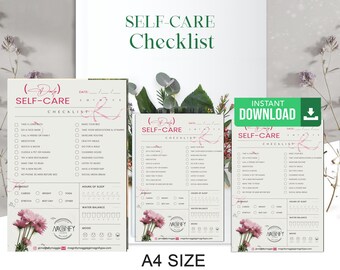 Lista de verificación diaria de cuidado personal, lista de verificación imprimible, seguimiento de rutinas y hábitos, bienestar, lista de verificación de cuidado personal para el cuerpo, la mente y el alma
