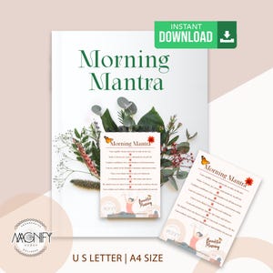 Mantra matutino, afirmaciones de buenos días, tarjeta imprimible: mantras positivos diarios para un nuevo comienzo, un día alegre y productivo
