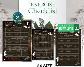 Exercise checklist, Workout Checklist, Printable Workout Tracker | Daily Exercise List | Healthy Lifestyle Template | Fitness Planner