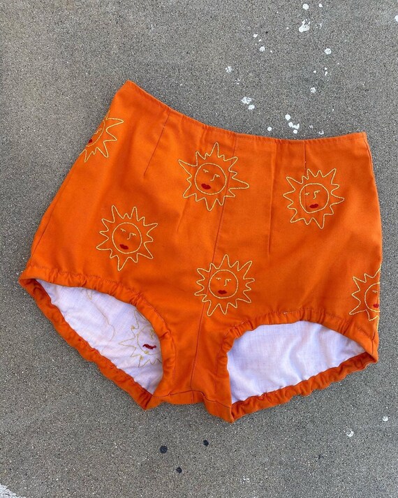 Vintage 1960s High Waisted Hand Embroidered Sun No