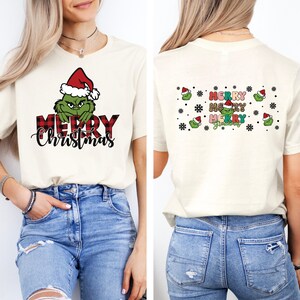 Two Sided Grinch Merry Christmas T-Shirt, Funny Christmas Shirt, Grinch Christmas Shirt, Grinch Lover Gift, Whimsical Grinch Tee