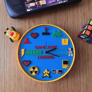 Retro Gaming Clock 3D Printed | Pixel Art Wall Clock | Video Game Clock | Gamer Room Decor | Gamer Gift | Arcade Game Gift