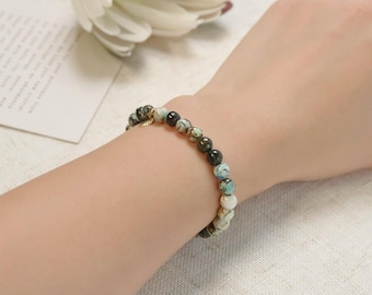 Barite Crystal Bracelet with Golden Leaf Charm – 6mm Natural Gemstone Jewelry for Clarity, Calm, and Spiritual Alignment