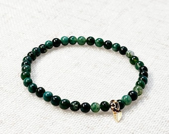 Natural Moss Agate Bracelet – Green Crystal for Abundance, Calming & Grounding, Handmade Gemstone Jewelry Gift