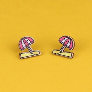 Beach Umbrellas Earrings for Summer Vibes, Quirky Fun Whimsical Funky Earrings, Colorful Miniature Summer Studs, Fun earrings, Gift for Her