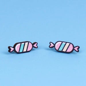 Cute Candy Stud Earrings - Handmade Wood Miniature Jewelry, Fun Colorful Studs, Playful Tiny Food Earrings, Y2k Jewelry Sweet Gifts for Her