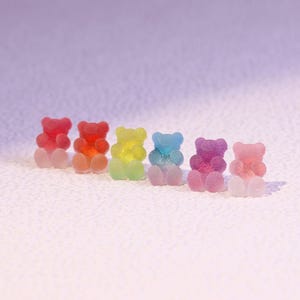 Frosted Gummy Bear Earrings: Colorful Resin Candy Studs or Clip-Ons