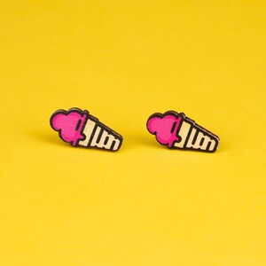 Cute Pink Ice Cream Cone Wood Stud Earrings, kawaii Colorful Miniature earrings, Cute Mini Pink Earrings, Gifts for Her, Fun Playful Jewelry