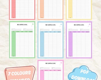 Pastel School Reading Log for Students PDF in 7 Colours