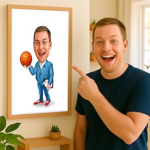 Basketball Coach Gift - Custom Caricature from Photo, basketball team gift
